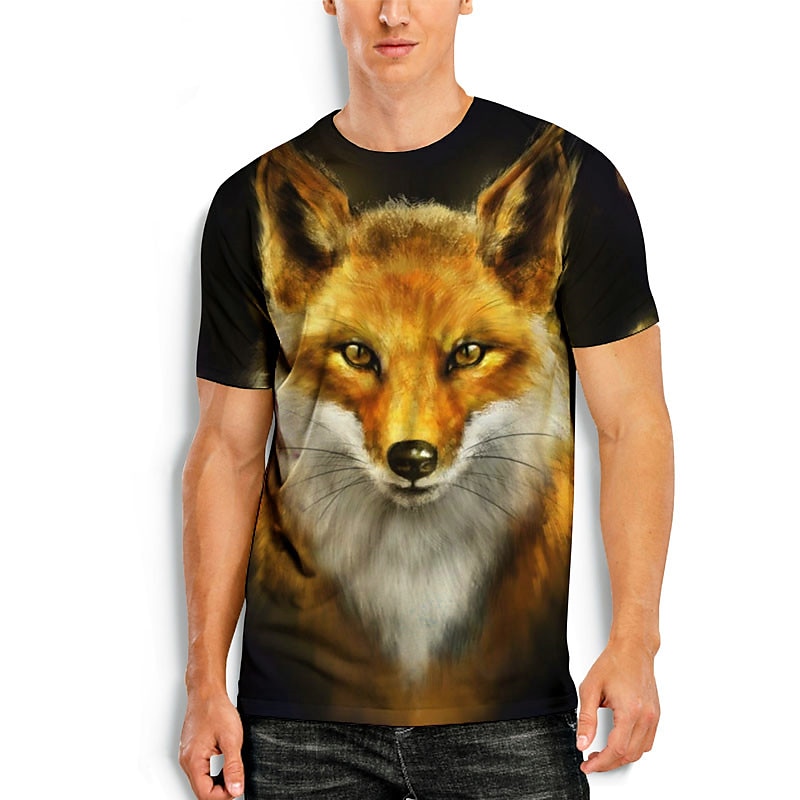 Herre Unisex Dyr Rev Grafiske trykk 3D-tegneseriefigur Skjorte T skjorte T-skjorter Kortermet T skjorte 3D-utskrift Rund hals Skjorte Mote Fritid Daglig Ferie Svart Blå Brun Sommer Klær S M L XL XXL 2025 - $17.99 –P3