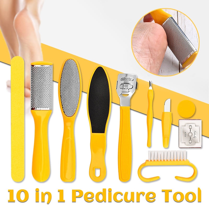 Professional Pedicure Tools Kit 10 in 1, Stainless Steel Foot Rasp Foot  Peel and Callus Clean Feet Dead Skin Tool Set, Foot Care Kit for Women Men