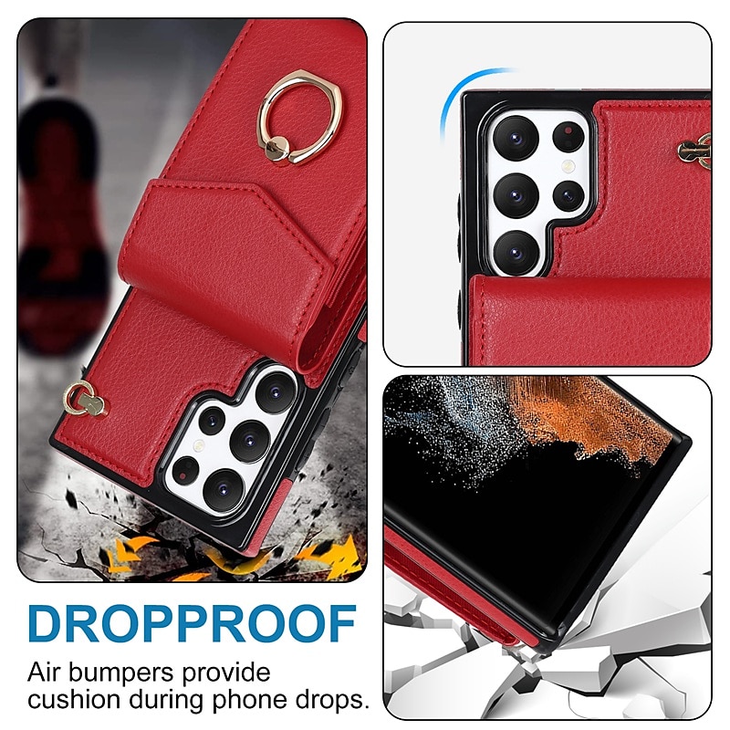 Phone Case For Samsung Galaxy S25 S24 S23 S22 S21 FE S21 Ultra Plus A14 A54 A73 A33 Handbag Purse Wallet Case Ring Holder Anti-theft with Removable Cross Body Strap TPU PU Leather 2025 - $20.99 –P4