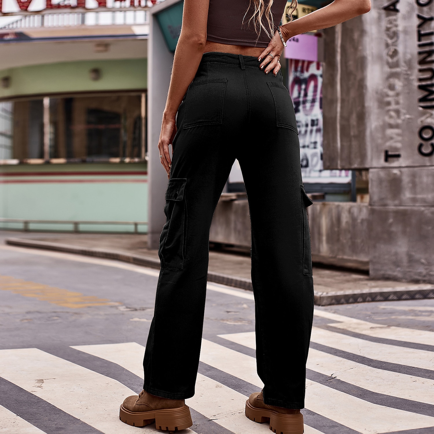 Women's Jeans Cargo Pants Pants Trousers Full Length Denim Micro-elastic Fashion Casual Daily Black khaki S M 2023 - US $44.99 –P10