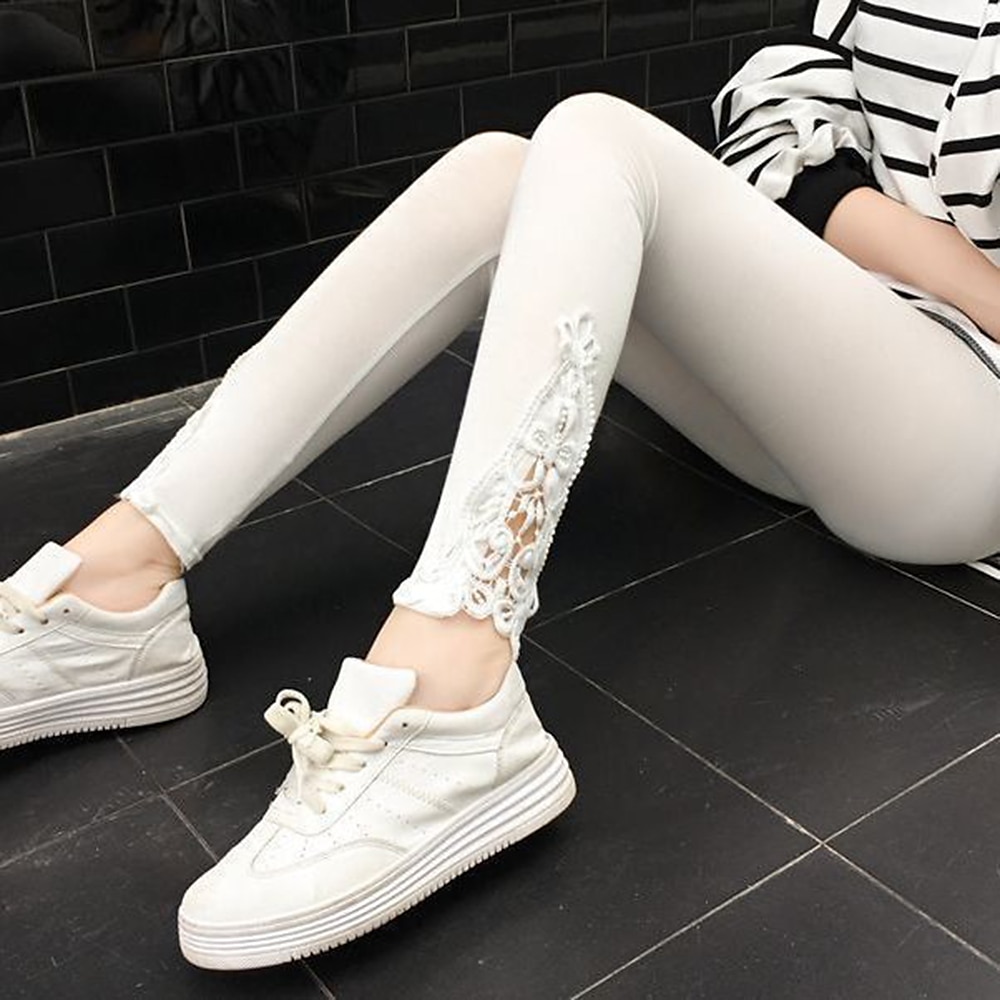 női leggings egyszínű fekete fehér divatos bokáig érő alkalmi napi 2025 - $12.99 –P17