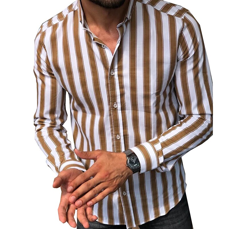 Men's Shirt Summer Shirt Casual Shirt Button Up Shirt Striped Shirts White Yellow Long Sleeve Striped Turndown Vacation Street Clothing Apparel Cotton Cotton Blend Fashion Leisure Comfortable 2025 - $21.99 –P11