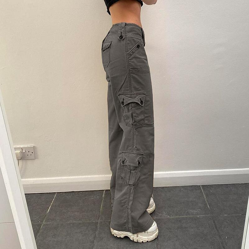 Women‘s Jeans Cargo parachute pants Baggy Full Length Cotton Denim Wide Leg Baggy Micro-elastic Fashion Casual Daily Black Grey S M 2023 - US $36.99 –P7