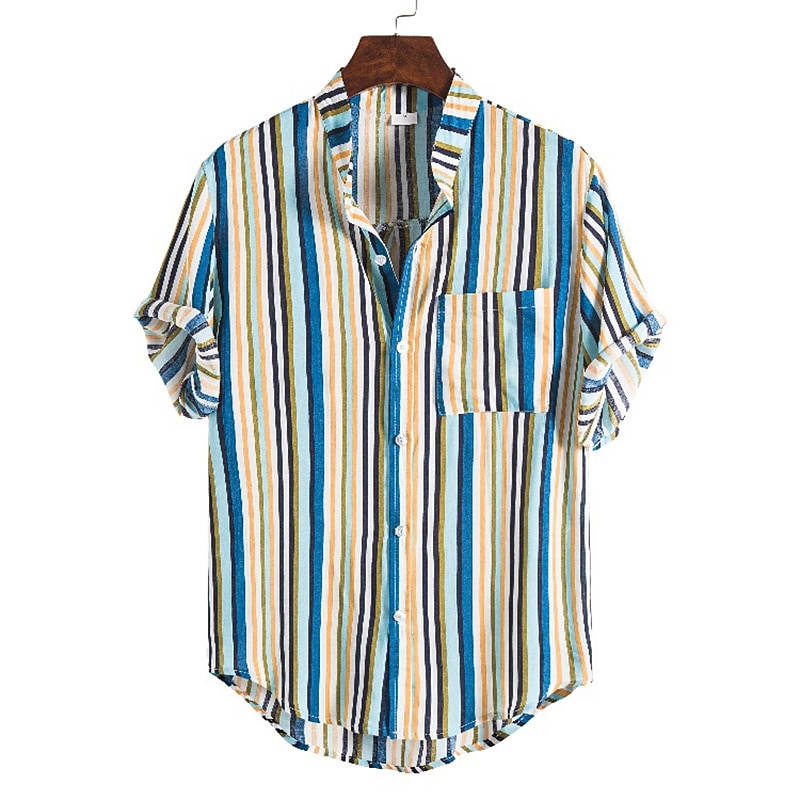 Voor heren Overhemd Zomer overhemd Normaal shirt Overhemd met knopen Gestreepte shirts Geel Blauw Rood Donkerblauw Korte mouw Gestreept Band Kraag Vakantie Straat Afdrukken Kleding 100% katoen 2025 - $21.99 –P4