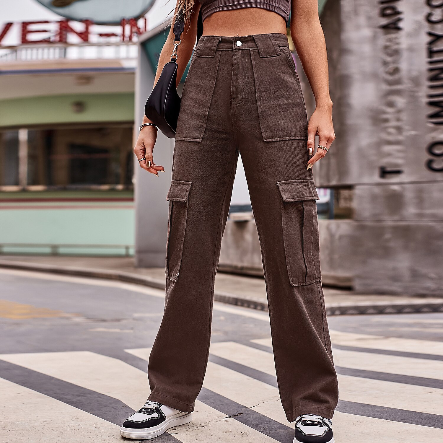 Women's Jeans Cargo Pants Pants Trousers Full Length Denim Micro-elastic Fashion Casual Daily Black Blue S M 2023 - US $39.99 –P1