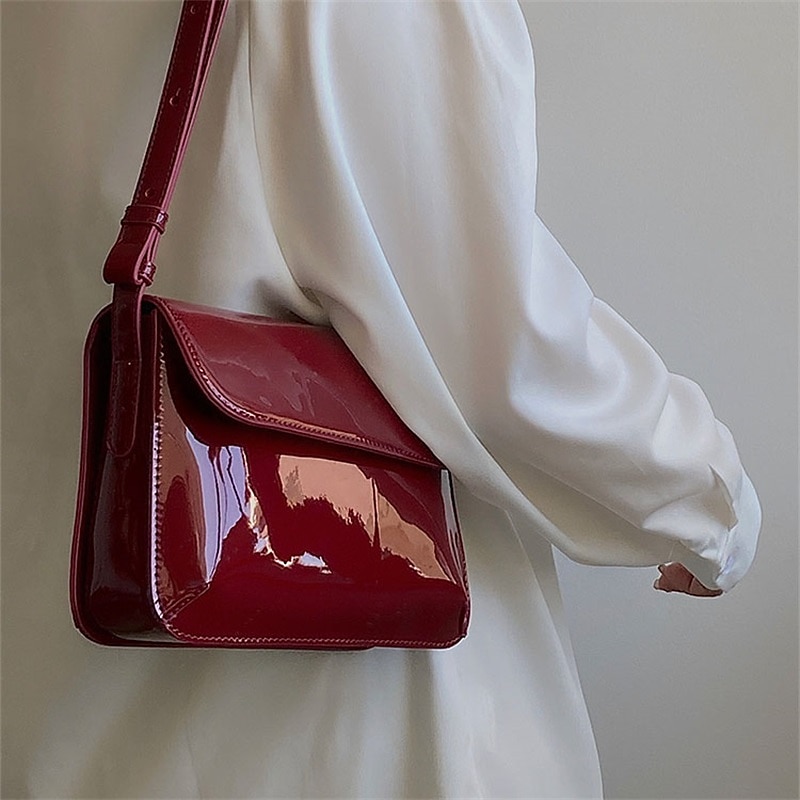 Pentru femei Geantă Crossbody Piele lăcuită PU piele Birou Zilnic Impermeabil Respirabil Durabil Culoare solidă Negru Roșu-aprins 2025 - $24.99 –P2