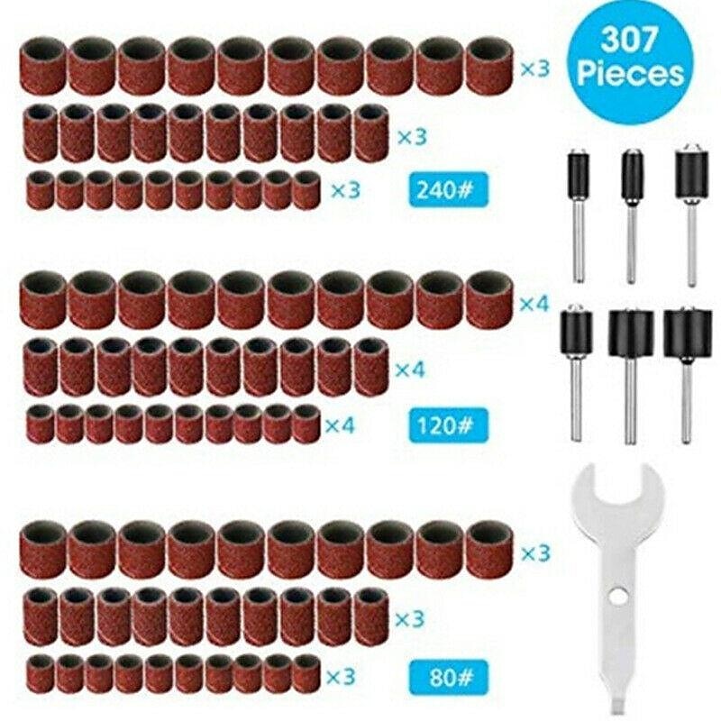 Set di levigatrici a tamburo da 307 pezzi kit di tamburi abrasivi 300 manicotti per nastro abrasivo (80/120/240) + 6 mandrini a tamburo per utensili rotanti Dremel (2,35 mm/3,17 mm) + 1 chiave combinata del 2025 a $23.99 –P4