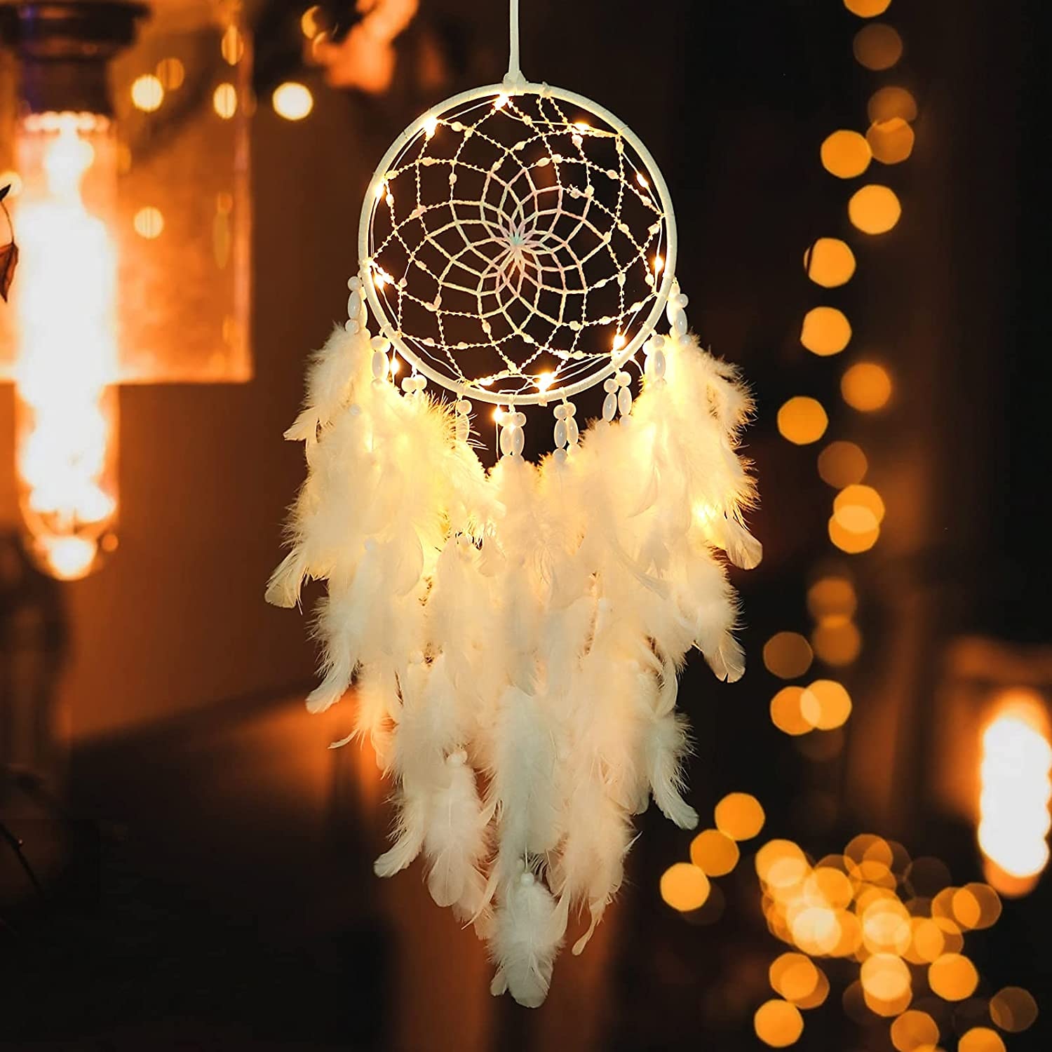 led dromenvanger witte veer kerstverlichting creatieve muur opknoping vakantie slaapkamer huis bruiloft balkon tuin decoratie windgong licht verjaardag zegen cadeau 2025 - $20.99 –P2