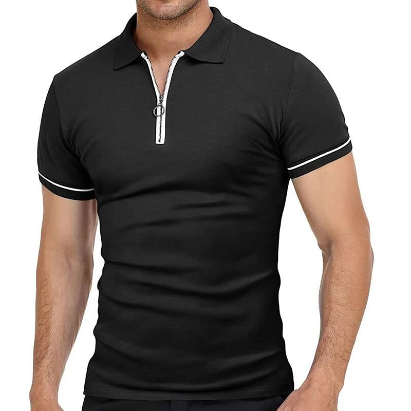 Men's Golf Shirt Polo Sports & Outdoor Casual Quarter Zip Short Sleeve Fashion Streetwear Solid Color Plain Zipper Summer Light Blue Black White Red Navy Blue Dark Grey Golf Shirt 2025 - $16.49 –P1