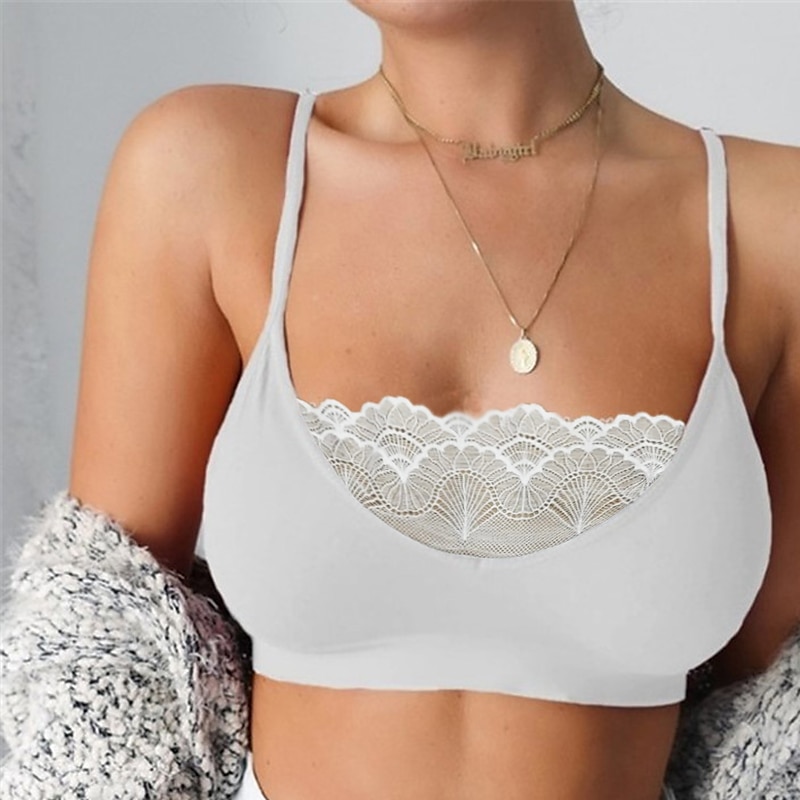 Sujetadores deportivos sin aros para mujer, tirantes fijos, copa 3/4, escote en U profundo, transpirables, encaje, color puro, cierre de presión, para citas y fiestas&Conjuntos de noche, 2025 - $6.99 –P5