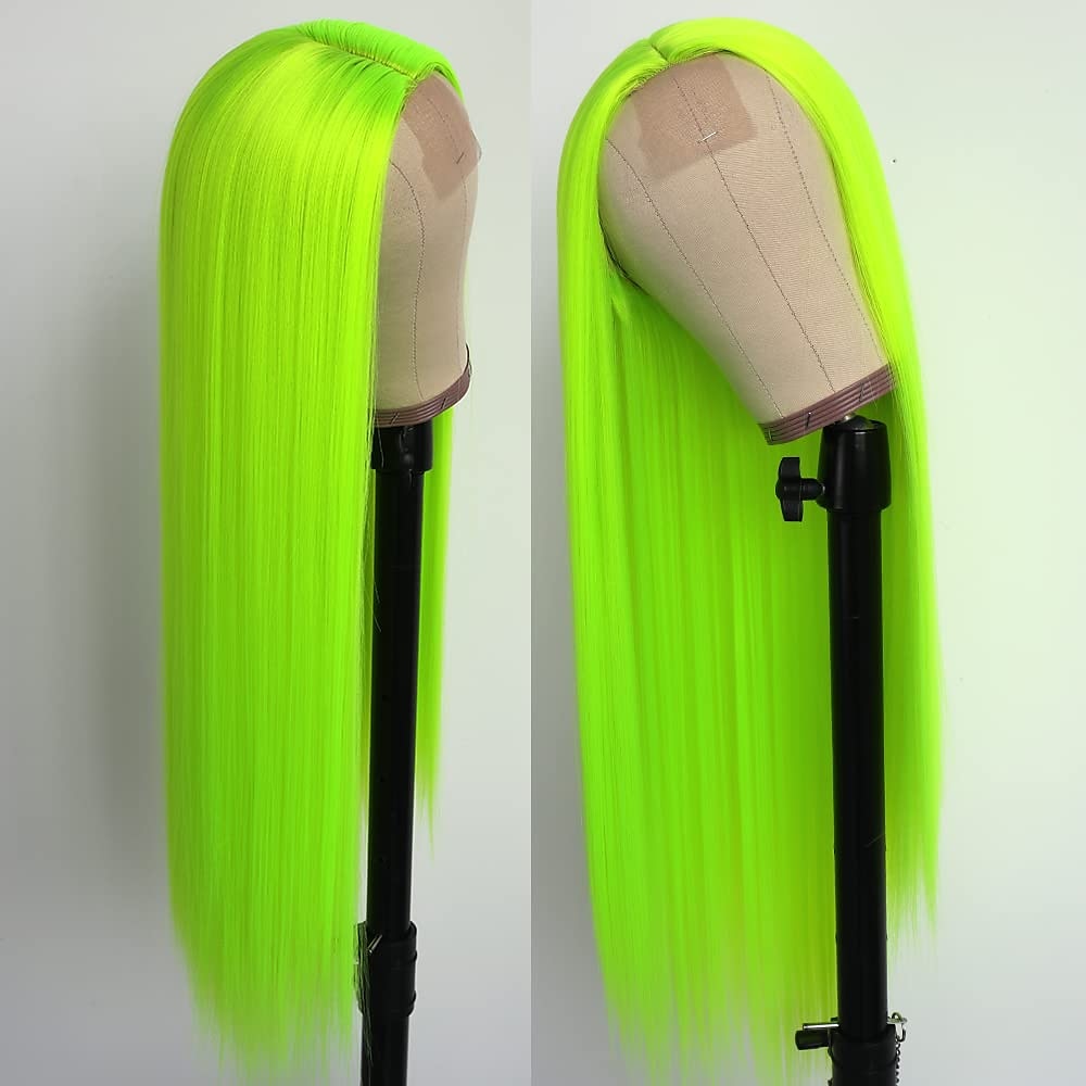 Pelucas verdes peluca sintética larga recta verde irlandés resistente al calor sin frente de encaje con cabello de bebé peluca sin pegamento para fiesta de San Patricio cosplay para mujeres de moda 2025 - $30.99 –P4