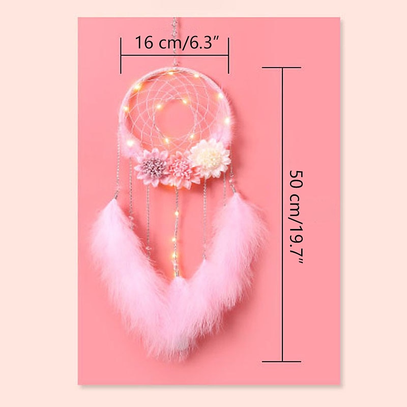 led drømmefanger veggdekor batteridrevet kreativ veving fjær vindklokke lys hjem soverom jente rom dekorasjonslampe beste bursdagsgave til venner 2026 - $7.49 –P1