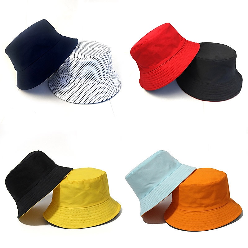 Men's Bucket Hat Sun Hat Fishing Hat Boonie hat Hiking Hat Orange / Blue  Yellow / Blue Cotton