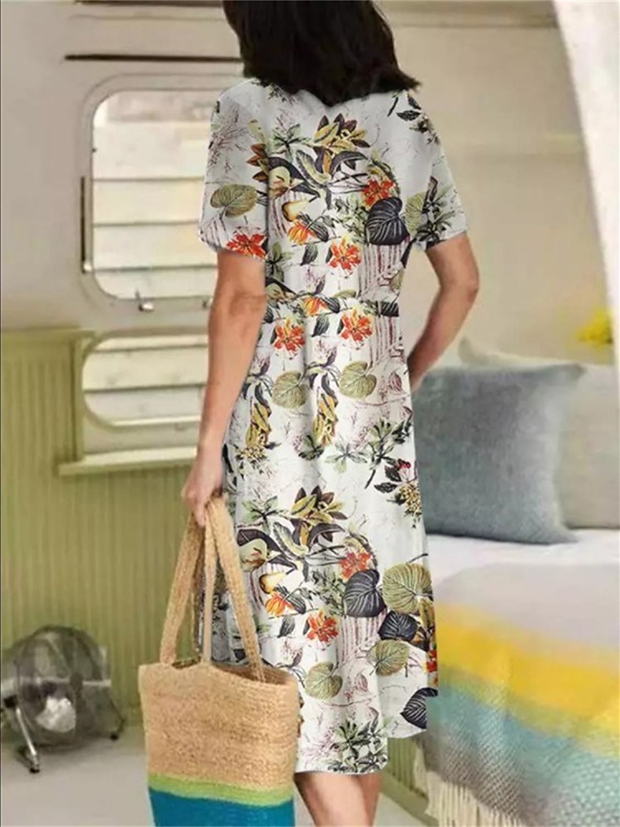 Femmes Jaune bleu marine Violet Été Printemps Robe Midi Robes en coton et lin Robe Décontractée Robe d'été en coton Basique Occasionnel Extérieur Vacances Quotidien Coupe Ample Fleuri Fleur Col en V de 2025 ? $32.99 –P2