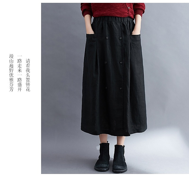 Women's Skirt A Line Long Skirt Linen Skirts coastal grandma style Basic Casual Long Midi Skirts Solid Colored Pocket Split Ends Street Daily Black Brown Green Apricot Spring & Summer Cotton Linen 2025 - $21.99 –P12