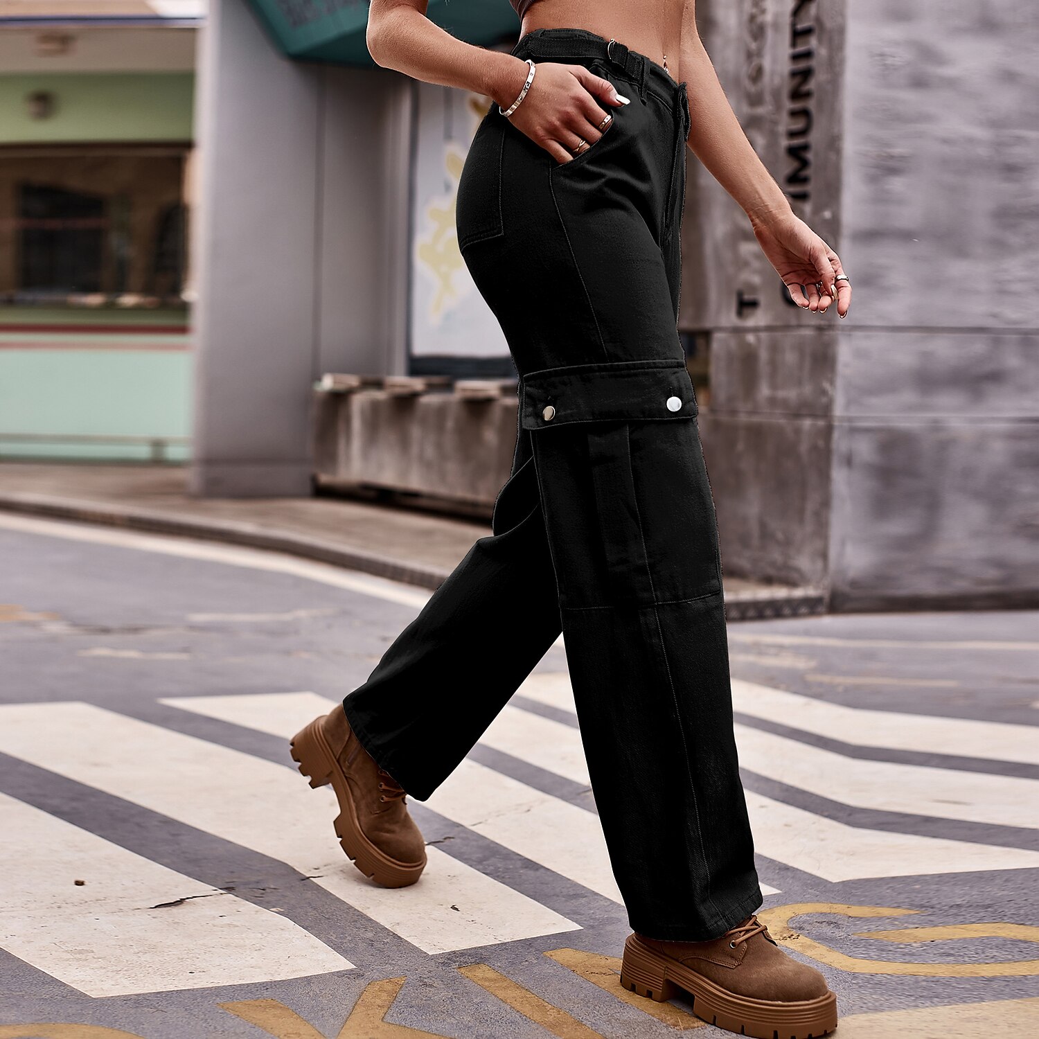 Women's Jeans Cargo Pants Pants Trousers Full Length Denim Micro-elastic Fashion Casual Daily Black khaki S M 2023 - US $44.99 –P9