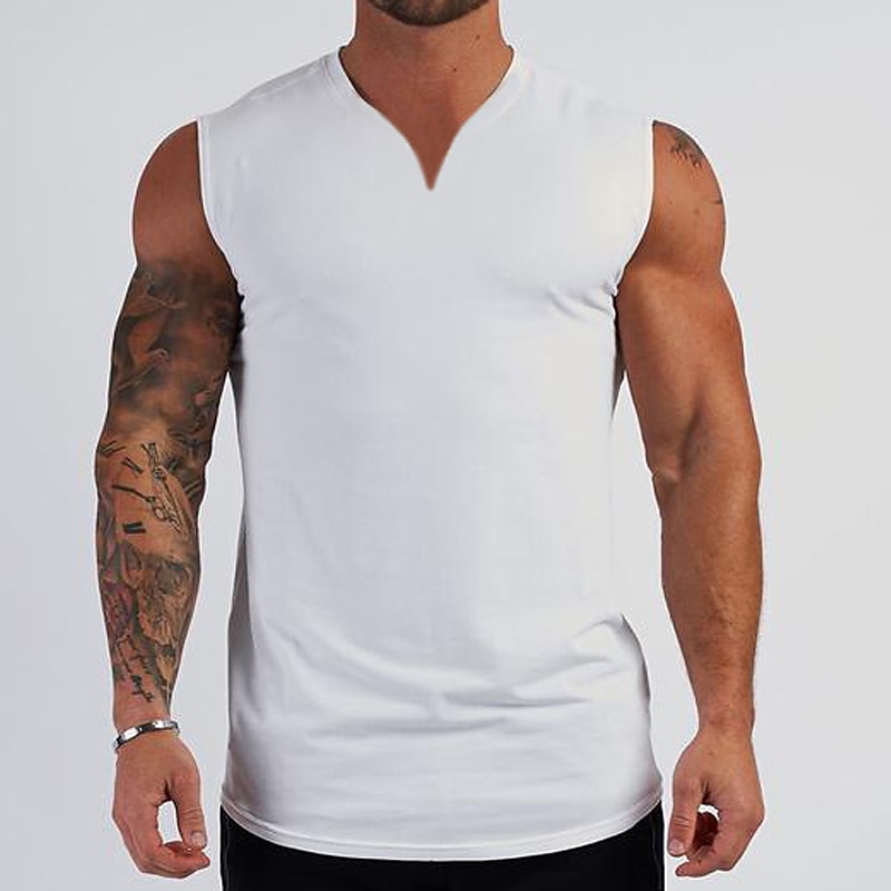 Муж. Безрукавка Майки Без рукавов V-образный вырез Лето Полотняное плетение Мода Мышцы Тренировка Отпуск спорт Повседневные Черный Белый Винный Футболка для мужчин 2025 - $16.49 –P14