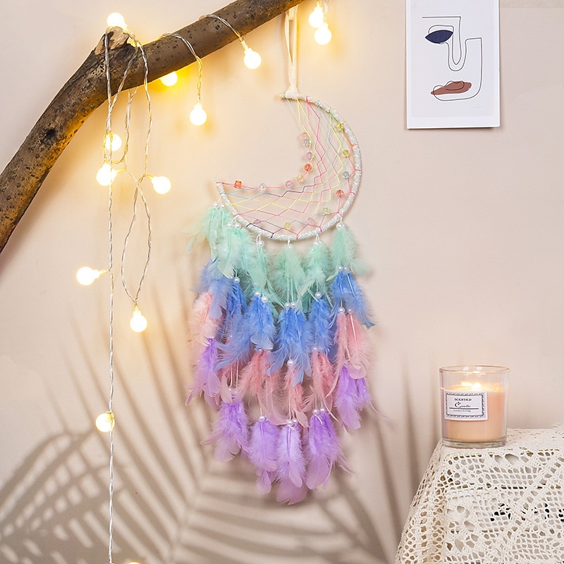 Atrapasueños led para decoración de pared con colgante de plumas, adorno colgante de pared, campanas de viento, luz para coche, hogar, niña, dormitorio infantil, decoración de Navidad, fiesta de 2025 - $6.99 –P12