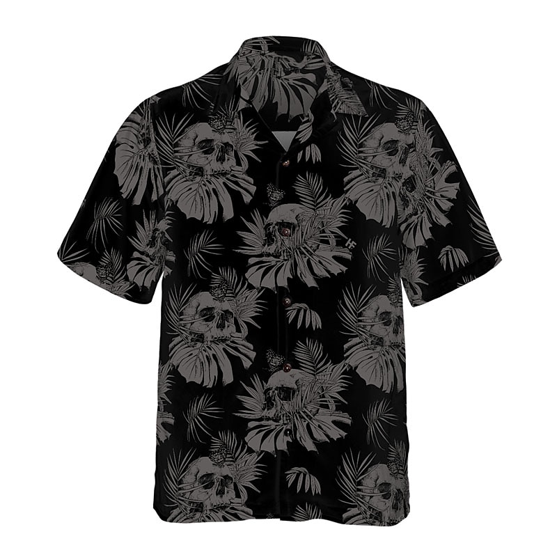 Voor heren Doodskoppen Bladeren Tropische planten Overhemd Hawaiiaans overhemd Aloha-shirt Korte mouw Overhemd Strijkijzer Tropisch Modieus Hawaii Casual Hawaii Feestdagen Zwart Paars Bruin S M L 2025 - $24.99 –P1