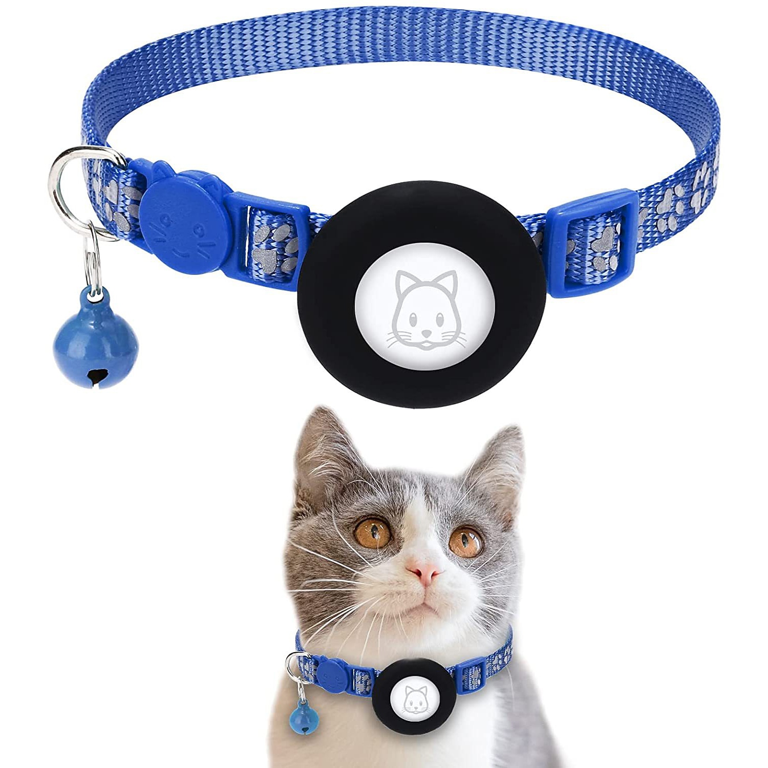 guler animal de companie pentru airtag guler imprimeu picioare guler animal de companie cu guler reflectorizant clopot 2026 - $28.99 –P1