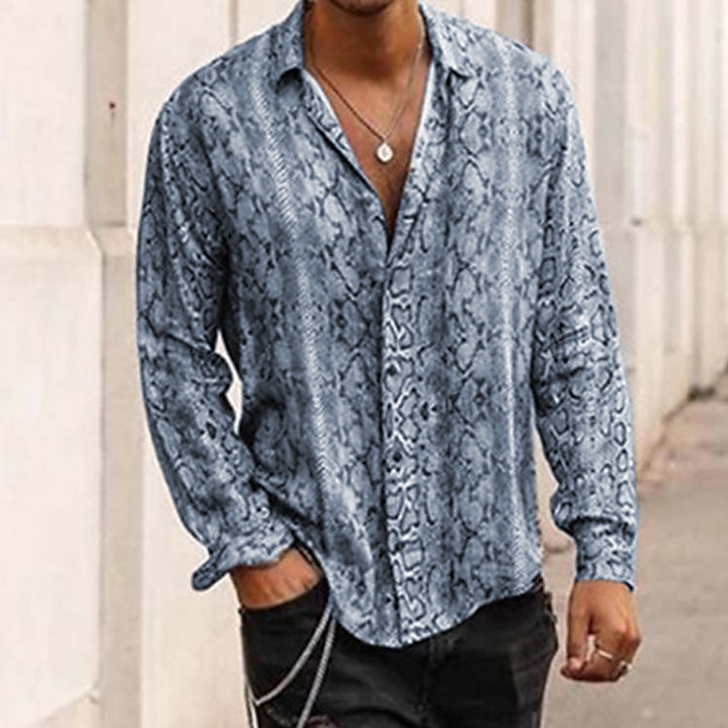 Men's Snake Print Shirt Aloha Shirt Long Sleeve Vintage Fashion Designer Outdoor Casual Daily Spring &  Fall Collar Button-Down Blue Green Gray 2025 - $25.99 –P3