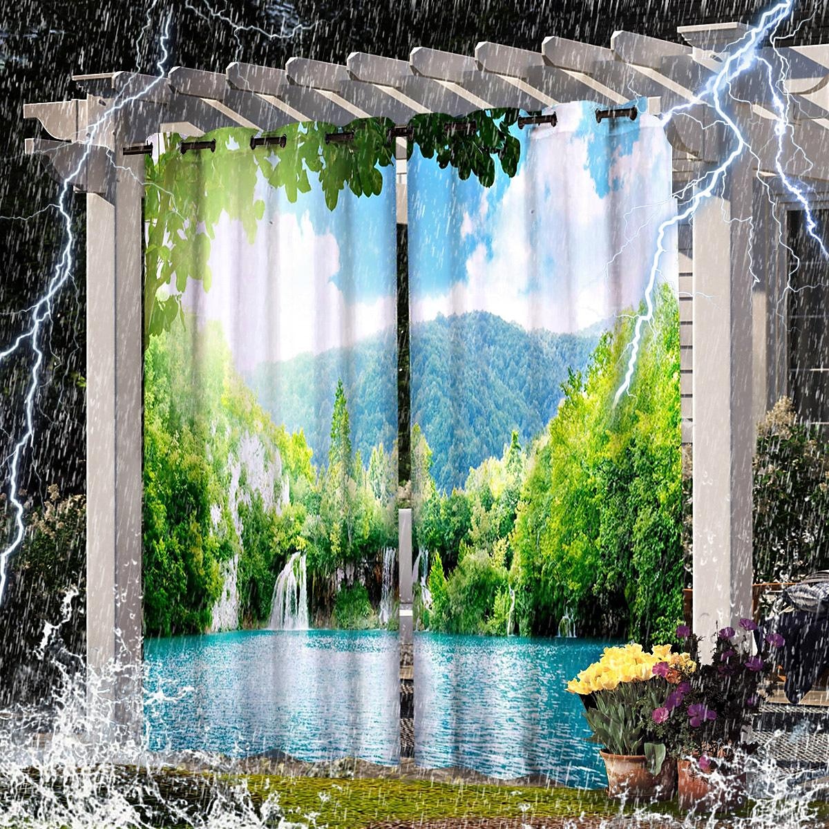 2 paneler utomhus gardin integritet vattentät, glidande uteplats gardin draperier, pergola gardiner grommet 3d landskap för lusthus, balkong, veranda, fest, hotell 2025 - $28.99 –P4