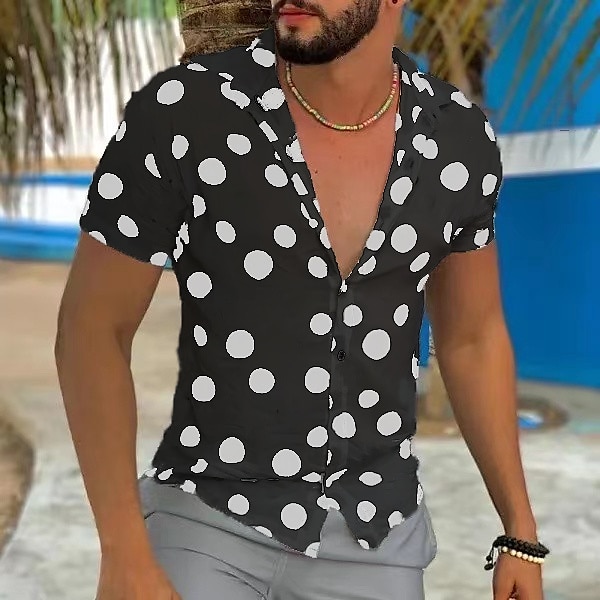 Herren Sommerhemd Freizeithemd Knopfhemd Weiß Kurzarm Tupfen Umlegekragen Urlaub Straße Button-Down Bekleidung Polyester Mode Freizeit 2025 - $19.99 –P1