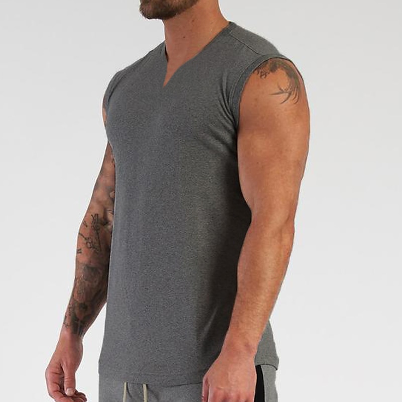 Муж. Безрукавка Майки Без рукавов V-образный вырез Лето Полотняное плетение Мода Мышцы Тренировка Отпуск спорт Повседневные Черный Белый Винный Футболка для мужчин 2025 - $16.49 –P8