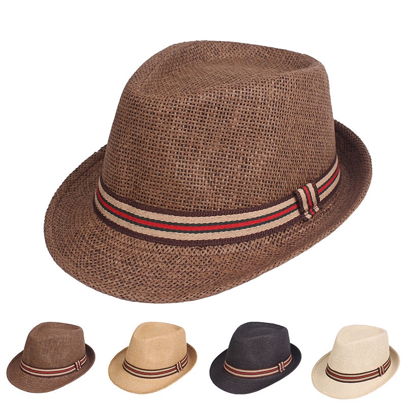 Herr Kentucky Derby Hat Halmhatt Solhatt Fedora Trilby hatt Svart Brun Polyester Flätad Streetwear Stylish 1920-talets mode Dagligen Friluftskläder Helgdag Slät Solskyddskräm Mateial som andas 2025 - $15.49 –P1