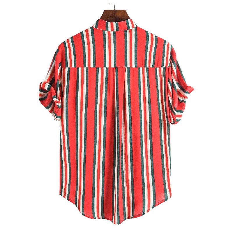 Voor heren Overhemd Zomer overhemd Normaal shirt Overhemd met knopen Gestreepte shirts Geel Blauw Rood Donkerblauw Korte mouw Gestreept Band Kraag Vakantie Straat Afdrukken Kleding 100% katoen 2025 - $21.99 –P11
