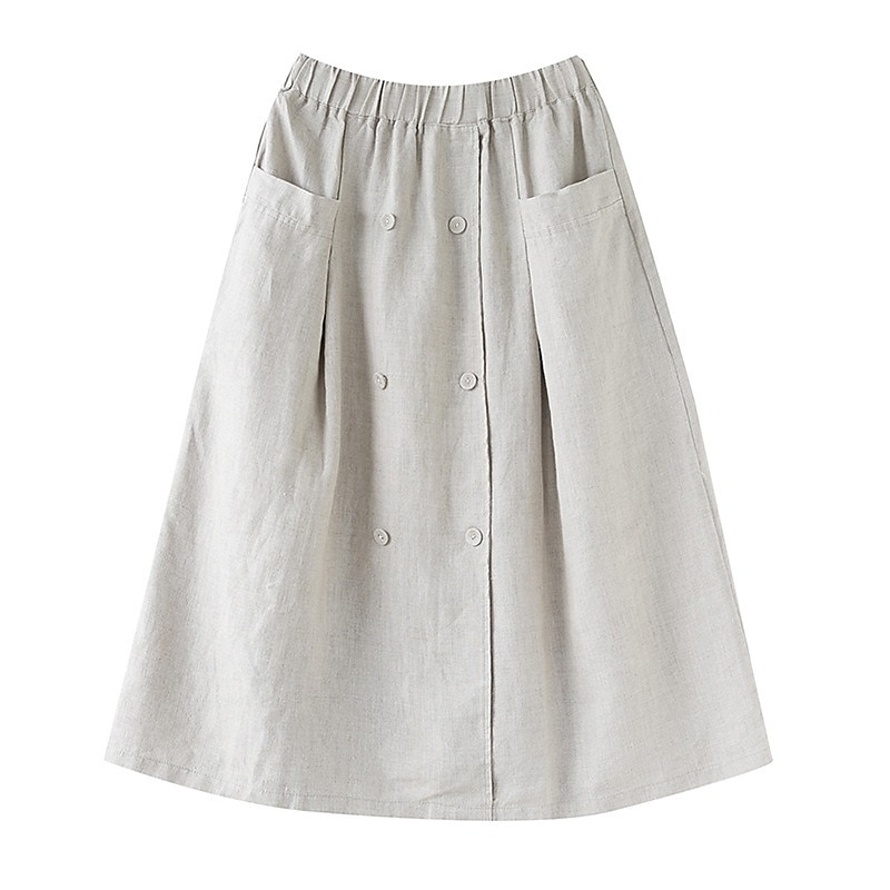 Women's Skirt A Line Long Skirt Linen Skirts coastal grandma style Basic Casual Long Midi Skirts Solid Colored Pocket Split Ends Street Daily Black Brown Green Apricot Spring & Summer Cotton Linen 2025 - $21.99 –P10
