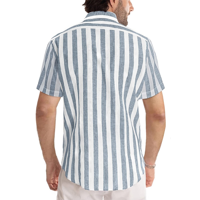 Herre Skjorte Uformell skjorte Stripete skjorter grå blå Svart Blå Grønn Grå Kortermet Stripe Aftæpning utendørs Dagligdagstøy Trykt mønster Klær Polyester Mote Gatemote Fritid 2025 - $20.99 –P2