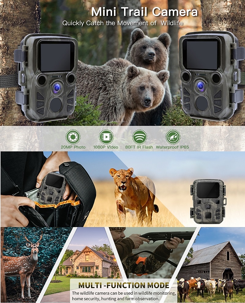 2025年 ミニ トレイル カメラ ナイト ビジョン 12mp 1080p ゲーム カメラ ナイト ビジョン モーション アクティベート 防水 野生生物監視用  コレクション – $98.99 –P2