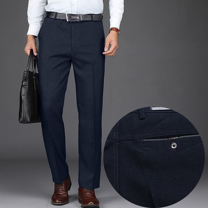 Herren Anzughosen Hose Hosen Chinesisch Chino Tasche Glatt Komfort Atmungsaktiv Hochzeit B¨¹ro Geschäft Schick & Modern Klassisch Schwarz Dunkel Blau Hoher Taillenbund Mikro-elastisch 2026 - $12.49 –P6