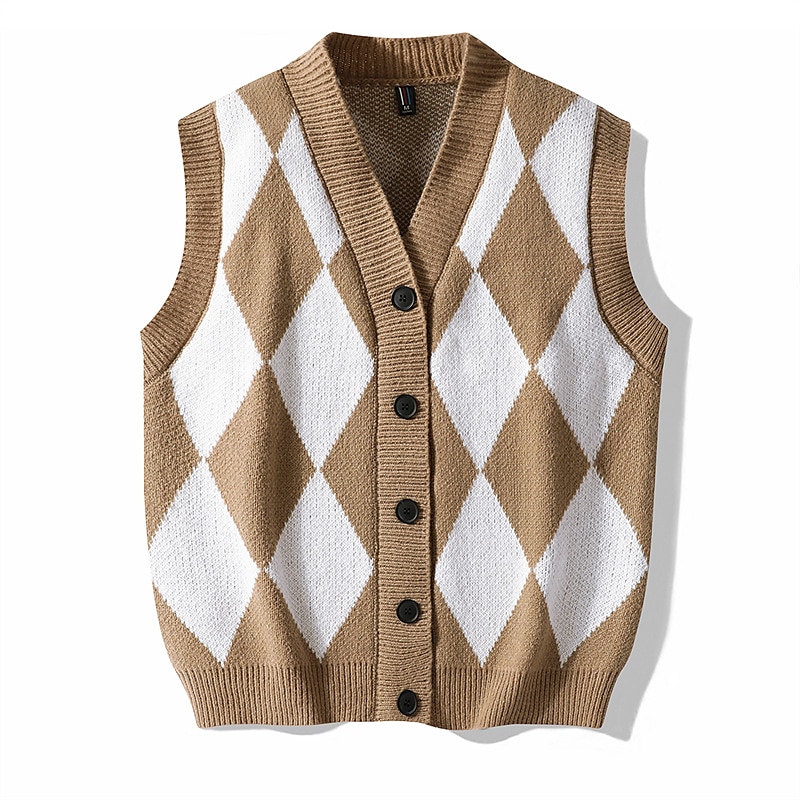 Herren Pullunder Strickjacke Gerippt Stricken Taste Strick Geometrisch V Ausschnitt Moderne zeitgenössische Freizeitskleidung Ausgehen Bekleidung Ärmellos Herbst Winter Schwarz Blau M L XL 2025 - $28.99 –P4