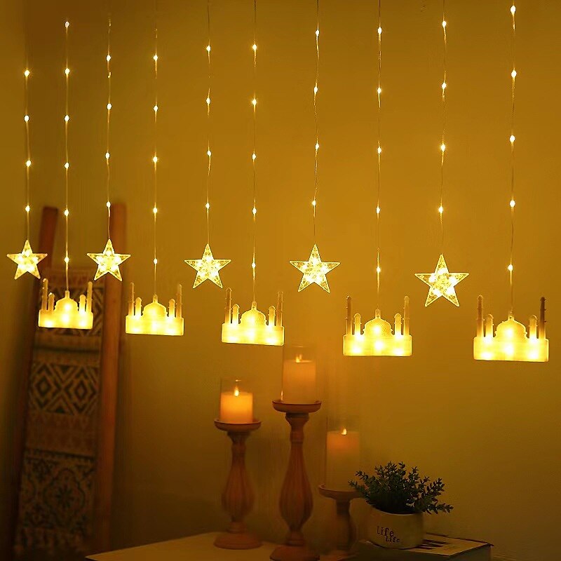 decorațiuni luminoase ramadan kareem lumini de decorare eid led 3m islam musulman moschee castel perdele lumini decorare eid mubarak priză UE 2025 - $18.49 –P2
