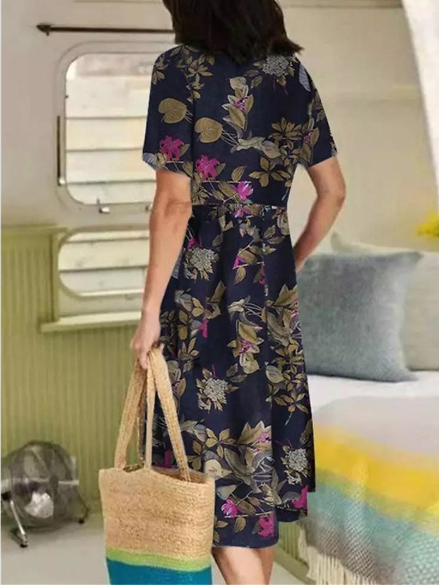 Femmes Jaune bleu marine Violet Été Printemps Robe Midi Robes en coton et lin Robe Décontractée Robe d'été en coton Basique Occasionnel Extérieur Vacances Quotidien Coupe Ample Fleuri Fleur Col en V de 2025 ? $32.99 –P4
