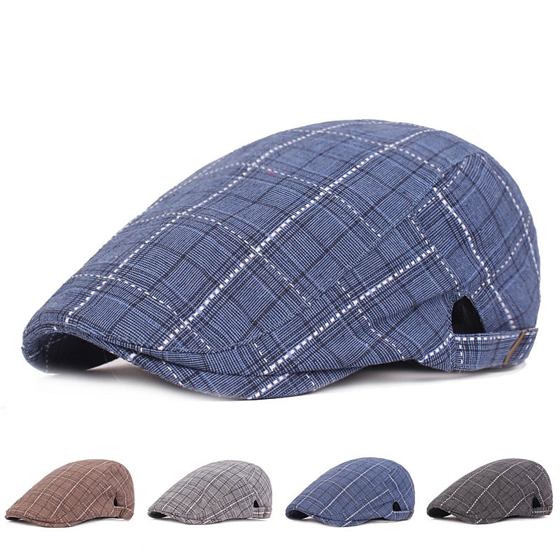 Voor heren Platte pet blauw Lichtgrijs Katoen Streetwear Stijlvol 1920 mode Buiten Dagelijks Uitgaan Raster Warm 2025 - $12.99 –P1