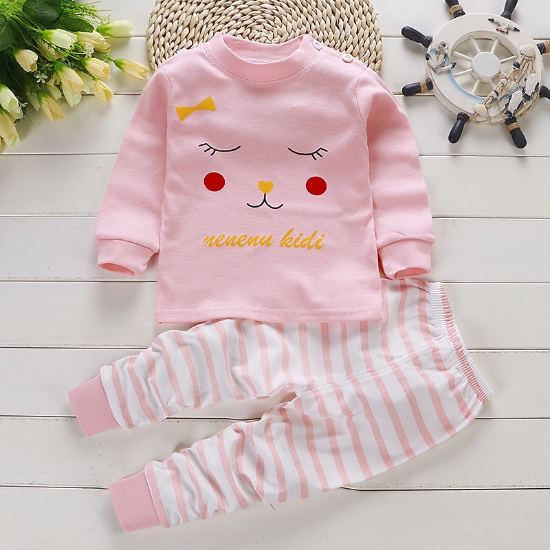 Barn Pojkar 2 delar T-shirt och byxa Långärmad Uggla A01 A02 Djur Tecknat Crewneck Sommar Vår Grundläggande Hem 3-7 år 2025 - $10.49 –P14