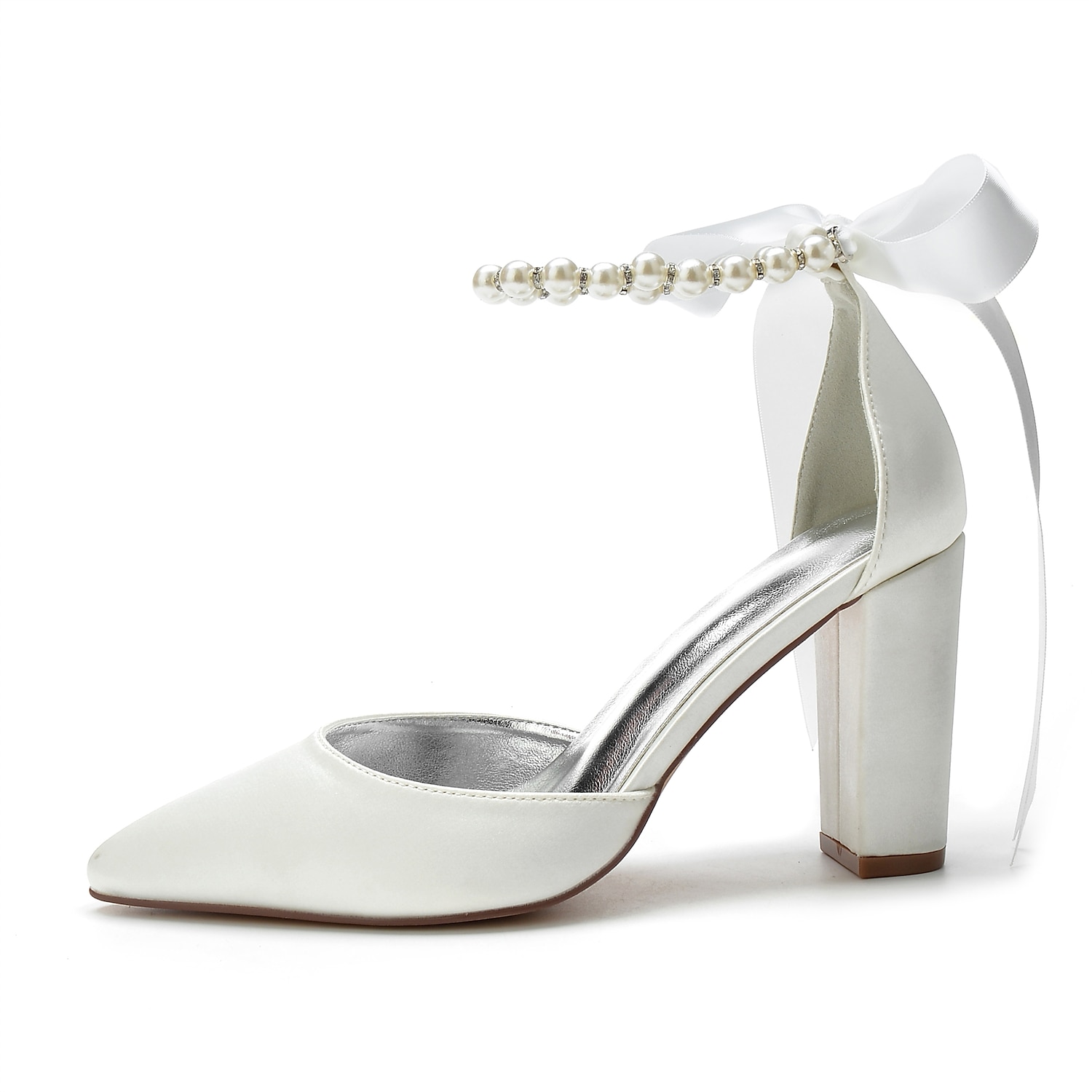 Elegant Green Satin Ankle Strap Heels – Pointed Toe, Pearl Bow Detail, Block Heel Pumps for Women – Perfect for Weddings & Parties 2025 - $69.99 –P1