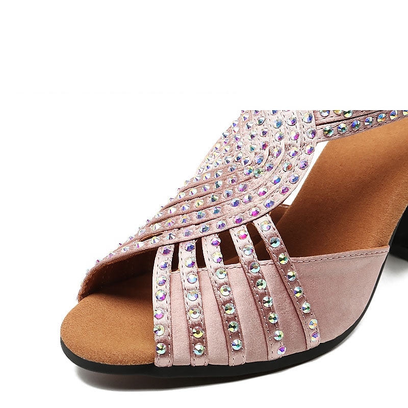 Dam Skor till latindans Tiodans Square Dance Partisamlingar Mode Fest / afton Strass Utsvängd klack Öppen tå Dragkedja Vuxna Svart Silver Rosa 2025 - $54.99 –P3