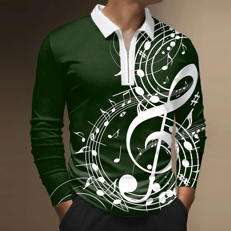 Festival de Música Homens Música Camisas Polo com zíper Camisa de golfe Manga Longa Camisas polo Camisas de colarinho Casual Roupas de férias Roupas para festivais Trajes de festa Impressão 3D Polo de 2025 por $23.99 –P5