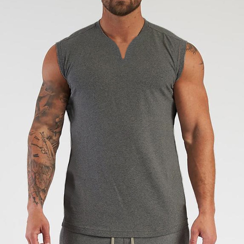 Муж. Безрукавка Майки Без рукавов V-образный вырез Лето Полотняное плетение Мода Мышцы Тренировка Отпуск спорт Повседневные Черный Белый Винный Футболка для мужчин 2025 - $16.49 –P5