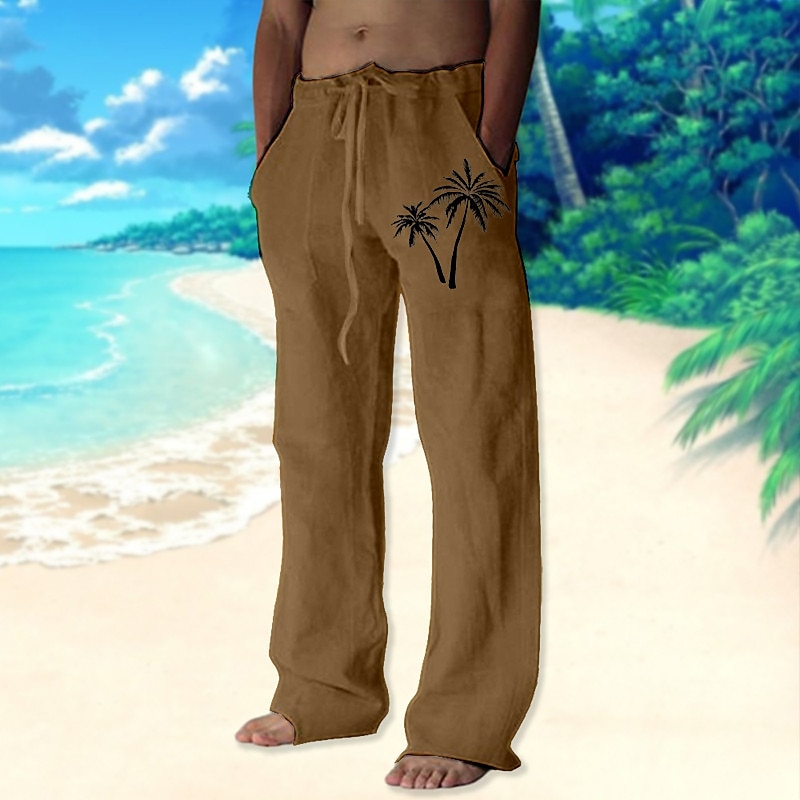 Men's Coconut Tree Graphic Prints Trousers Summer Pants Beach Pants Mid Waist Streetwear Hawaiian Designer Casual Daily Holiday Elastic Waist Drawstring Straight Leg Spring & Summer 3D Print White 2025 - $25.99 –P3