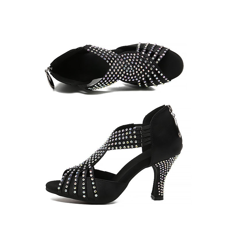 Dam Skor till latindans Tiodans Square Dance Partisamlingar Mode Fest / afton Strass Utsvängd klack Öppen tå Dragkedja Vuxna Svart Silver Rosa 2025 - $54.99 –P6