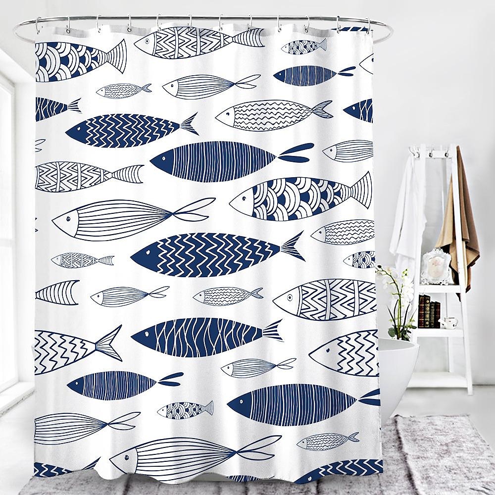 Fish Shower Curtain Colorful Fishes Kid Abstract Modern Cartoon