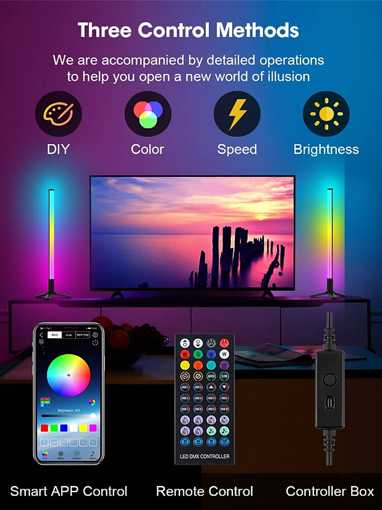 Смарт-светодиодная лампа LED Бар RGB Подъёмная ритмическая ночная лампа Музыка Bluetooth APP Пульт управления прикроватным настольным компьютерным игровым телевизионным атмосферным светом Shustar 2025 - $32.99 –P4