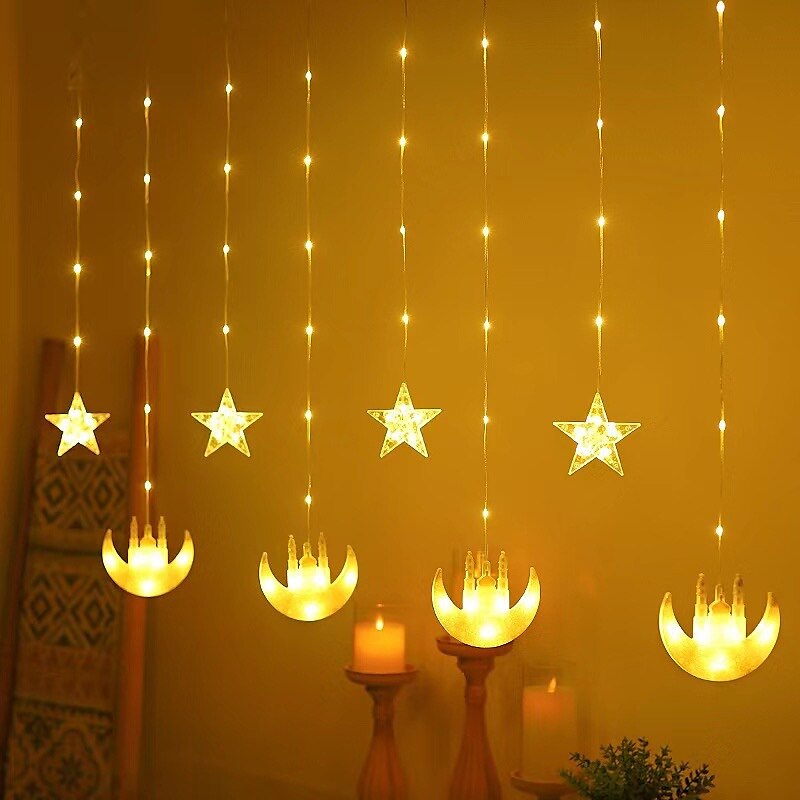 decorațiuni luminoase ramadan kareem lumini de decorare eid led 3m islam musulman moschee castel perdele lumini decorare eid mubarak priză UE 2025 - $18.49 –P7