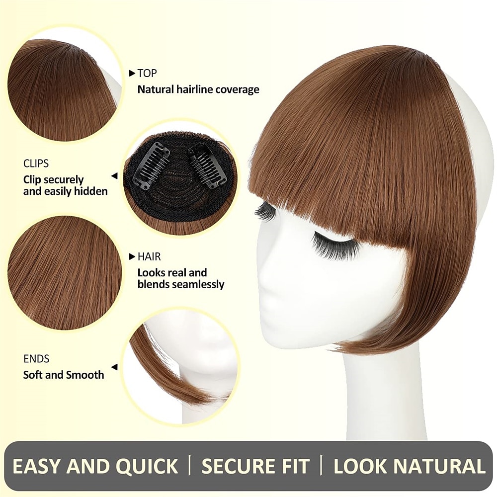 2026年 前髪ヘアクリップエクステンションでフレンチバングストレートナチュラルフリンジフルバングテンプル付き女性用ワンピースヘアクリップ女の子アッシュブロンド  コレクション – $9.99 –P10