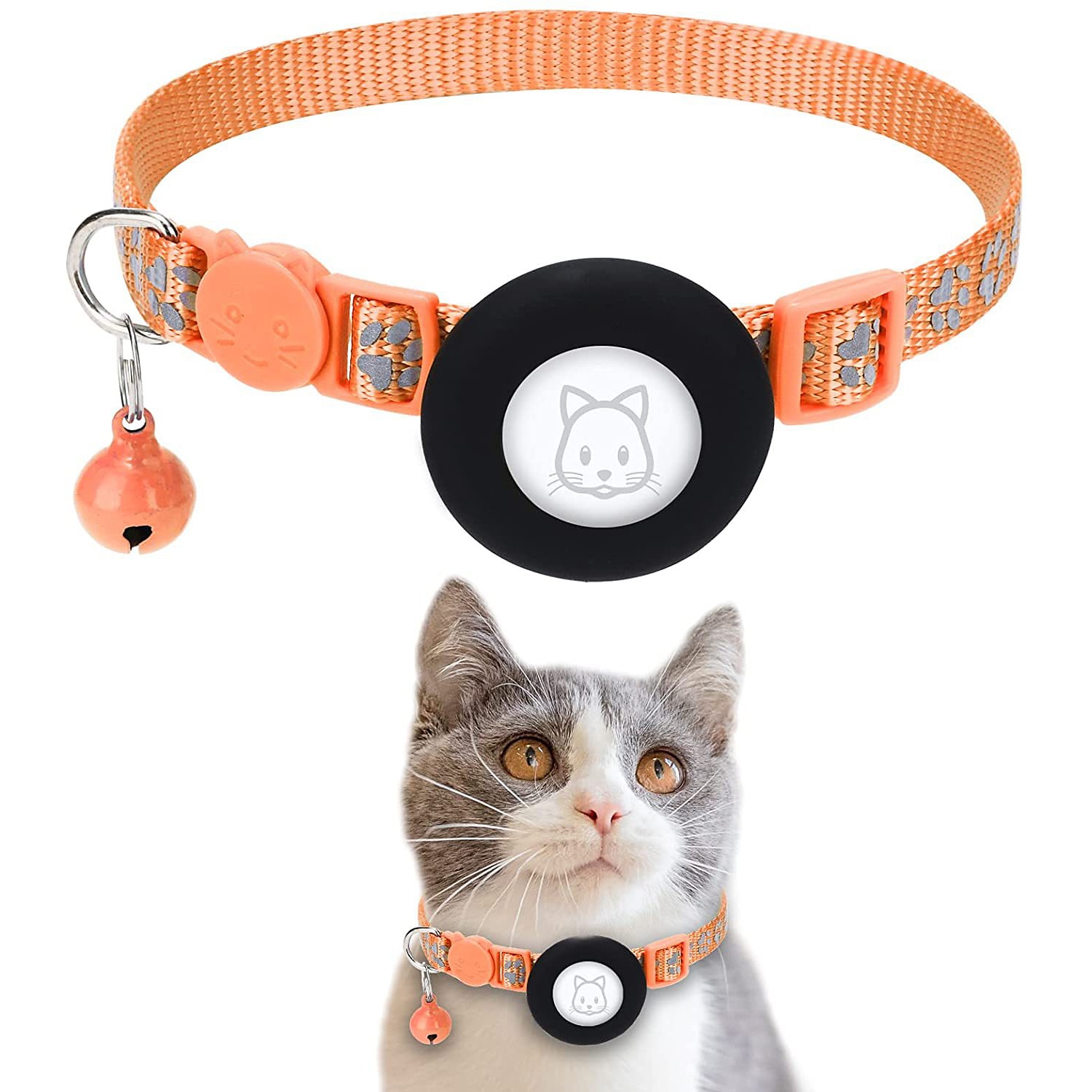 guler animal de companie pentru airtag guler imprimeu picioare guler animal de companie cu guler reflectorizant clopot 2026 - $28.99 –P5